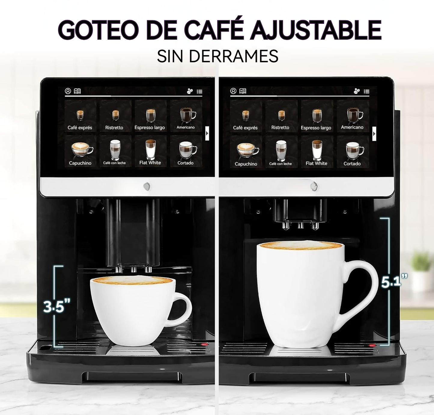 Cafetera automática con pantalla táctil, molinillo y espumador de leche