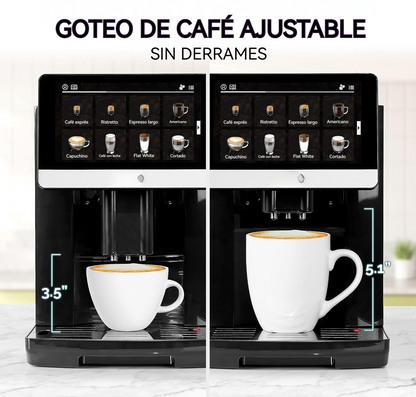 Cafetera automática con pantalla táctil, molinillo y espumador de leche