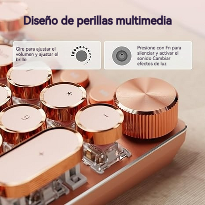 Teclado Mecánico Estilo Máquina de Escribir Retroiluminado con Panel Metálico