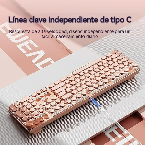 Teclado Mecánico Estilo Máquina de Escribir Retroiluminado con Panel Metálico