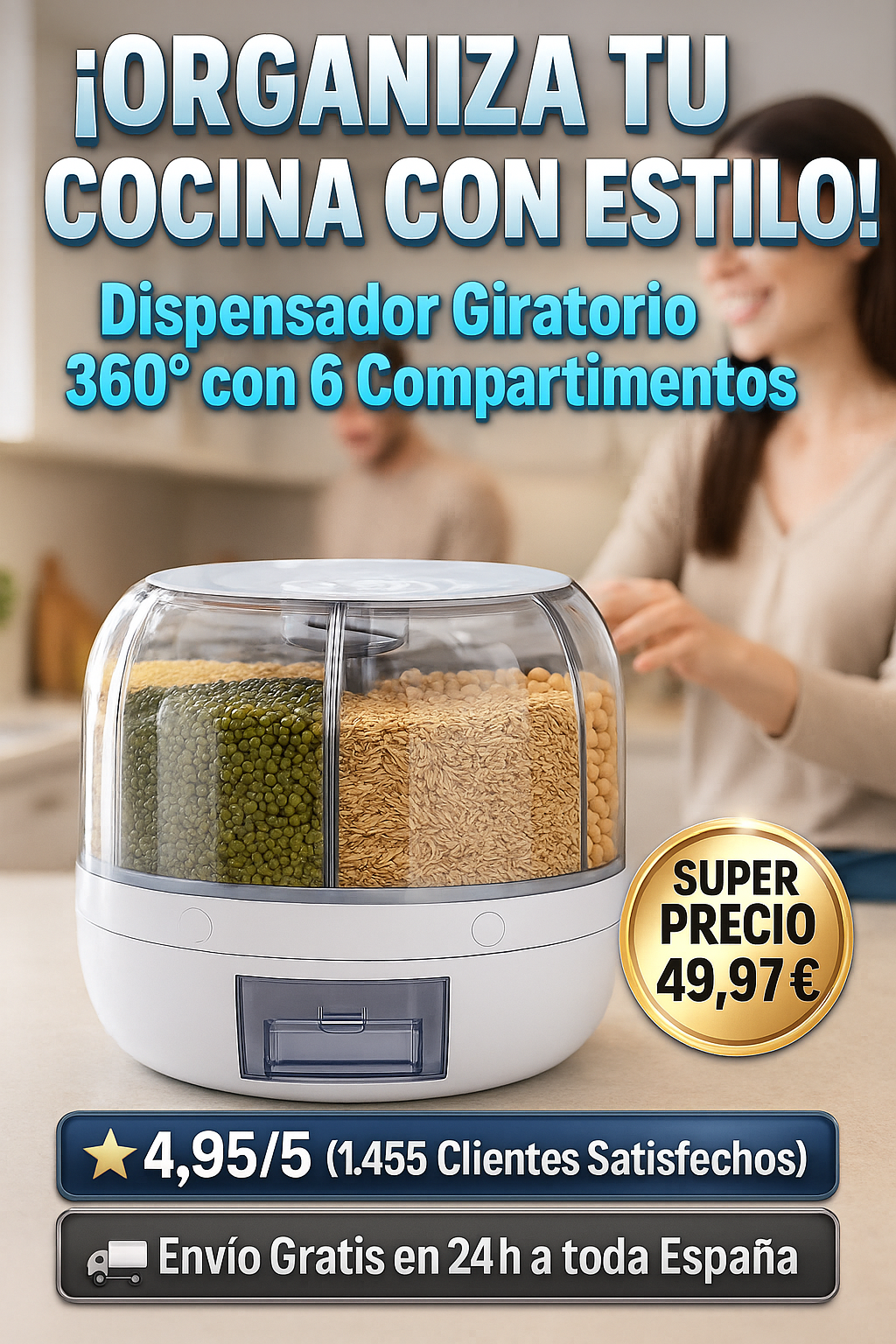 Dispensador de alimentos giratorio de 360° con 6 rejillas
