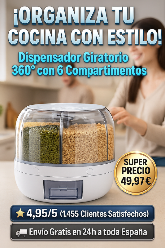Dispensador de alimentos giratorio de 360° con 6 rejillas