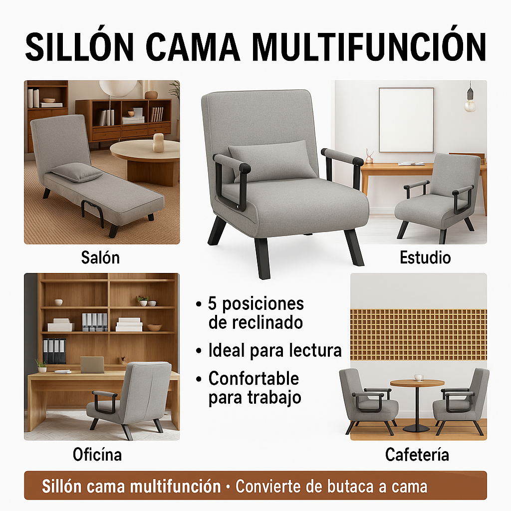 Sofá Cama Convertible con Respaldo Ajustable y Diseño Plegable