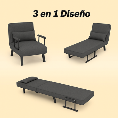 Sofá Cama Convertible con Respaldo Ajustable y Diseño Plegable