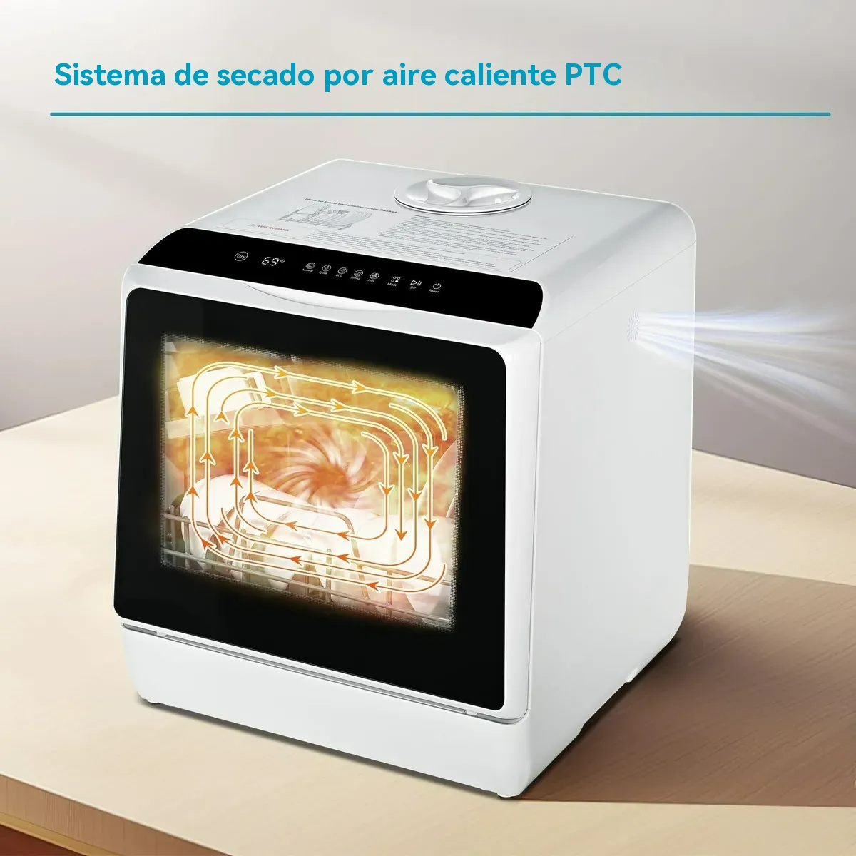 Lavavajillas portátil de 6 programas con tanque de agua integrado y secado automátic