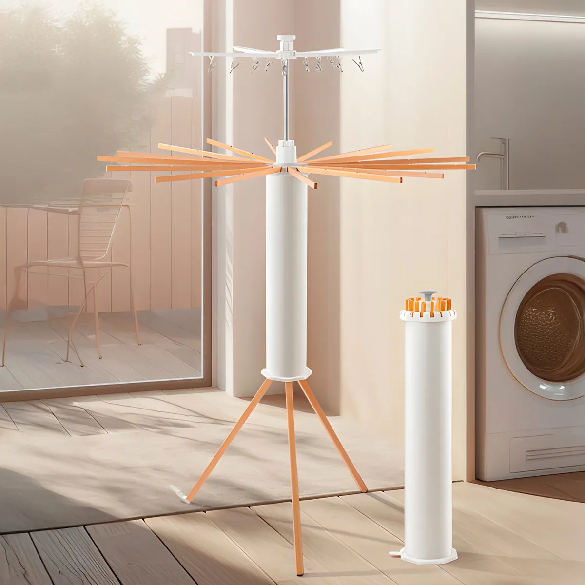 Tendedero Plegable Vertical con 16 Varas y Cubierta Protectora