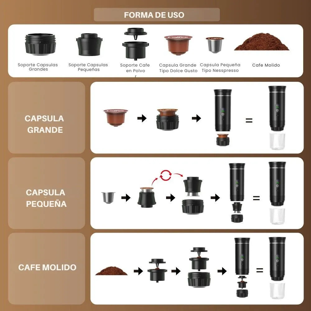 Cafetera Portátil 3 en 1 con Display y 20 bar