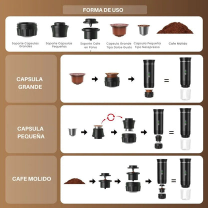 Cafetera Portátil 3 en 1 con Display y 20 bar