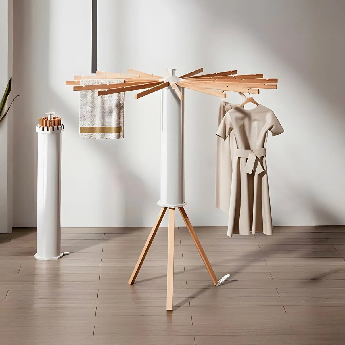 Tendedero Plegable Vertical con 16 Varas y Cubierta Protectora