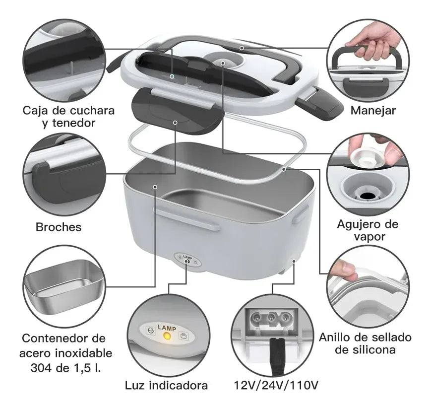 Lonchera Eléctrica Portátil con Calentador Integrado