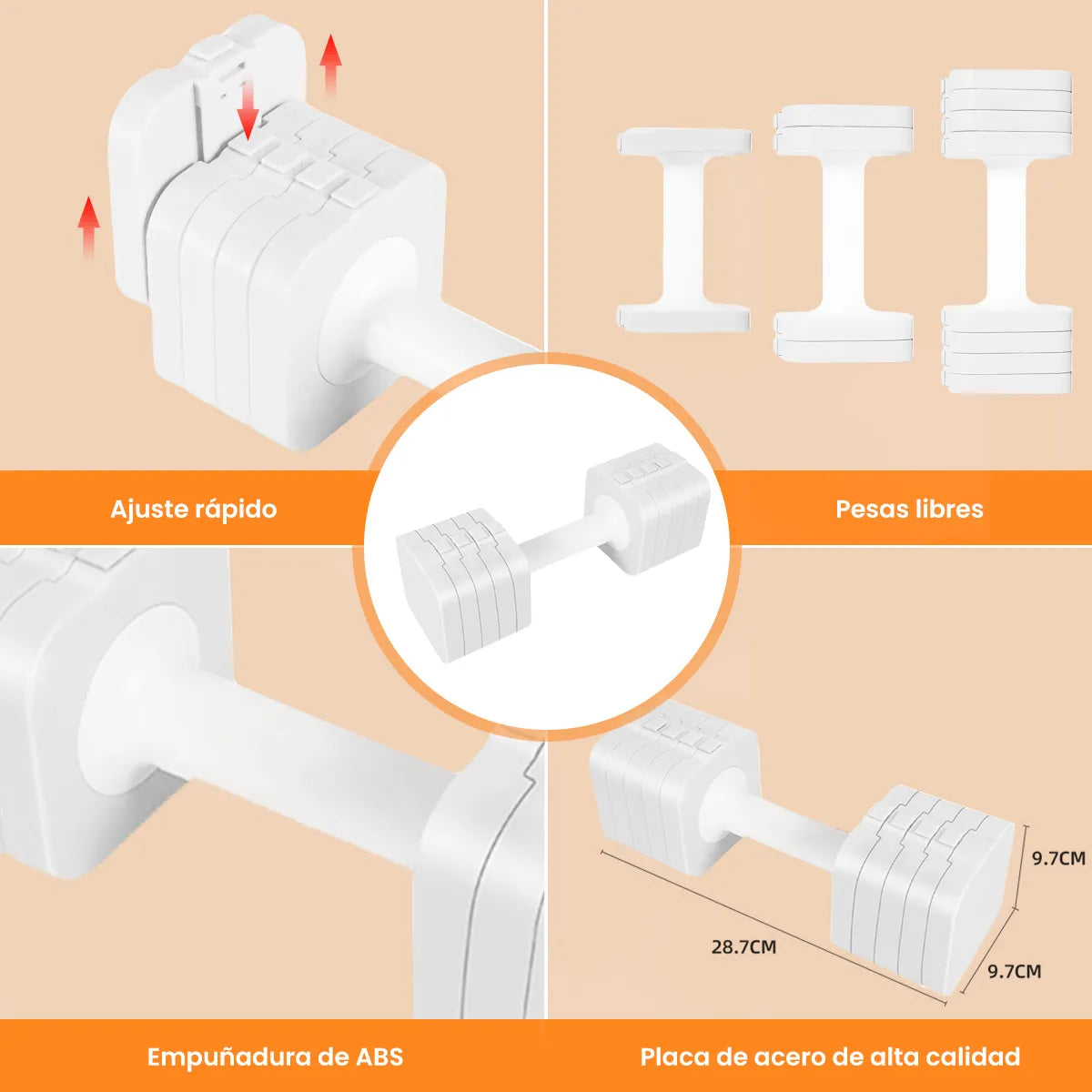 Mancuernas Ajustables 5 kg con Diseño Cuadrado y Sistema Modular