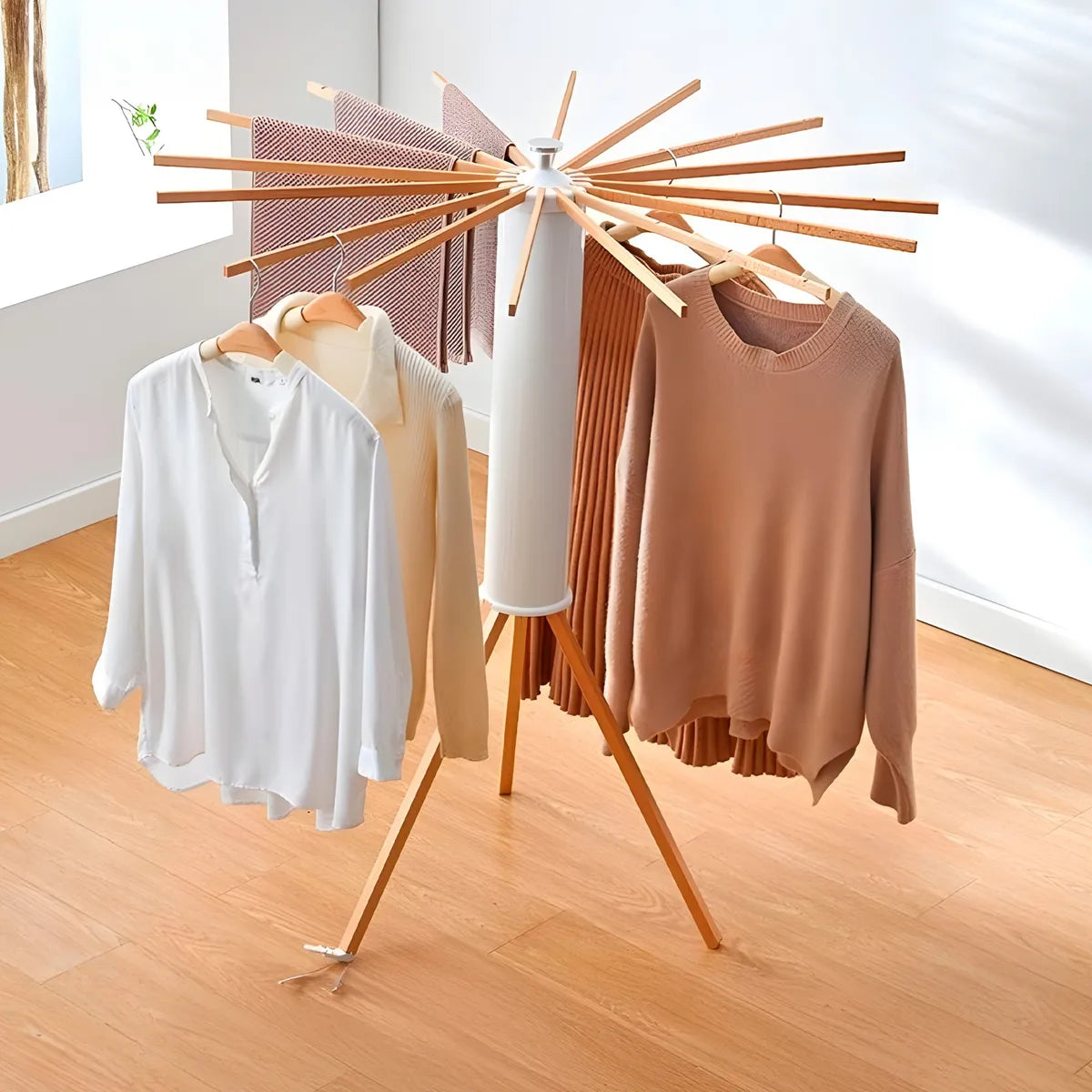 Tendedero Plegable Vertical con 16 Varas y Cubierta Protectora