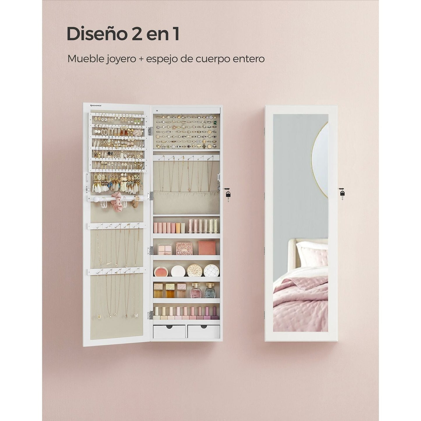 Espejo Joyero de Pared con Luces LED