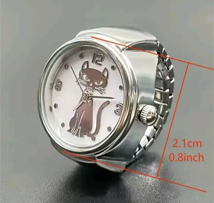 Anillo Reloj Ajustable con Diseño Gatito y Caja de Regalo