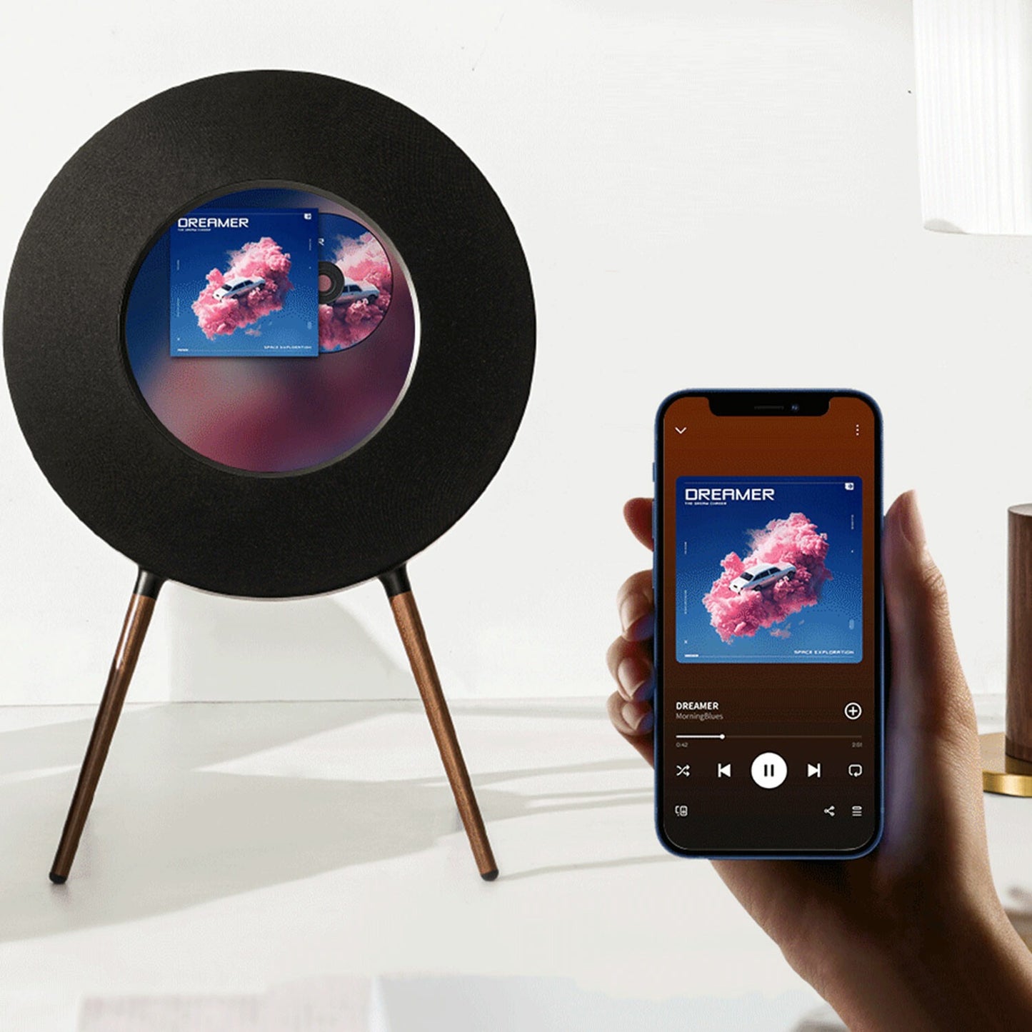 Altavoz Inteligente con Pantalla Circular, Sonido Hi-Fi y Visualización de Letras Dinámicas