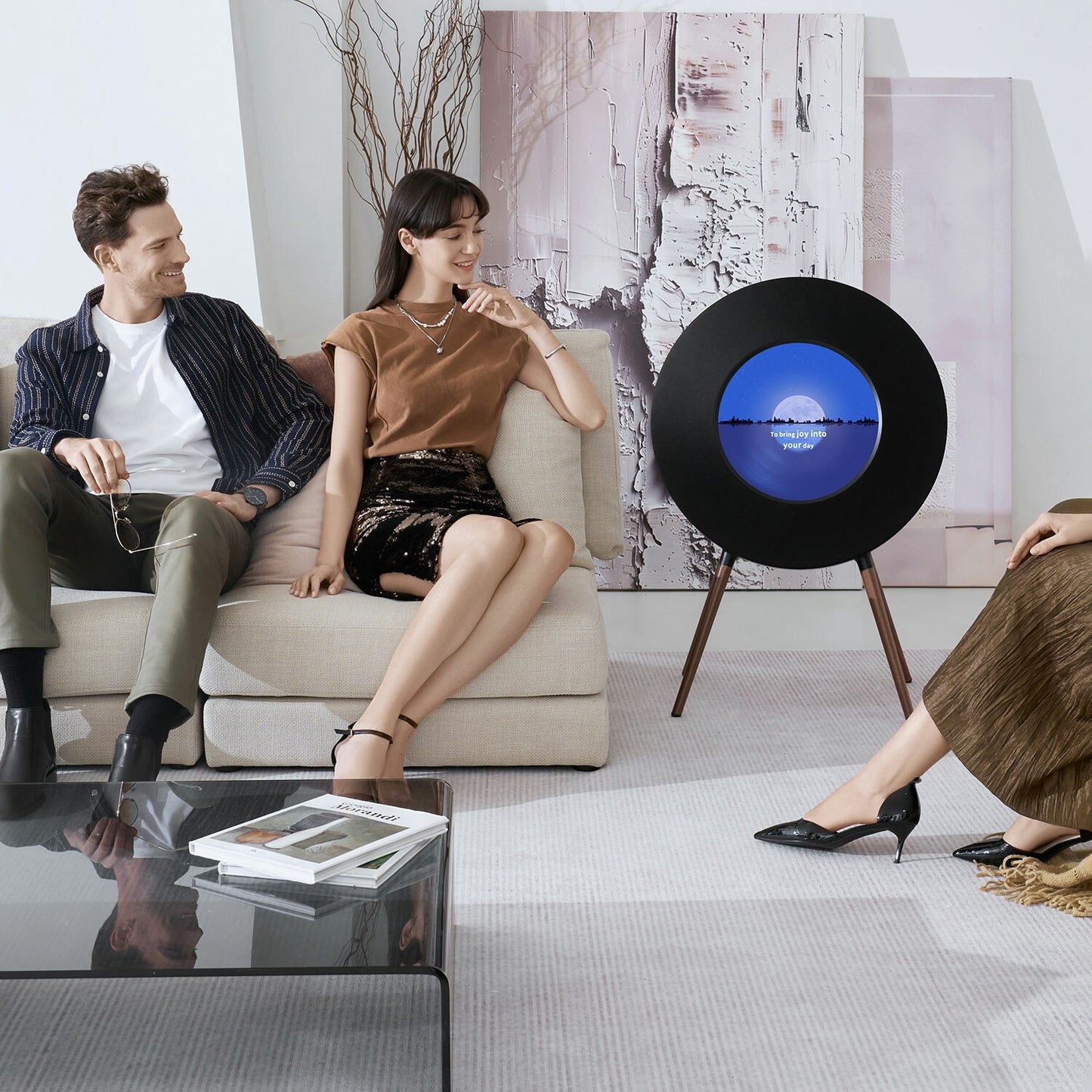 Altavoz Inteligente con Pantalla Circular, Sonido Hi-Fi y Visualización de Letras Dinámicas
