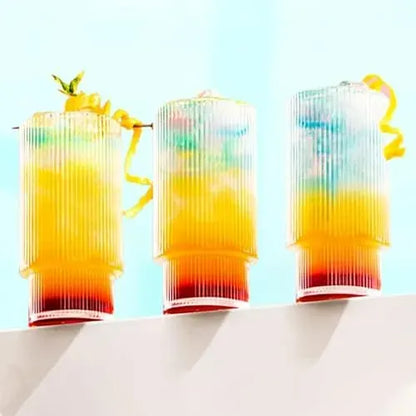 Set de 4 Vasos de Vidrio Acanalado para Bebidas Frías y Calientes