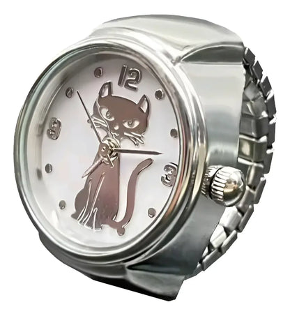 Anillo Reloj Ajustable con Diseño Gatito y Caja de Regalo