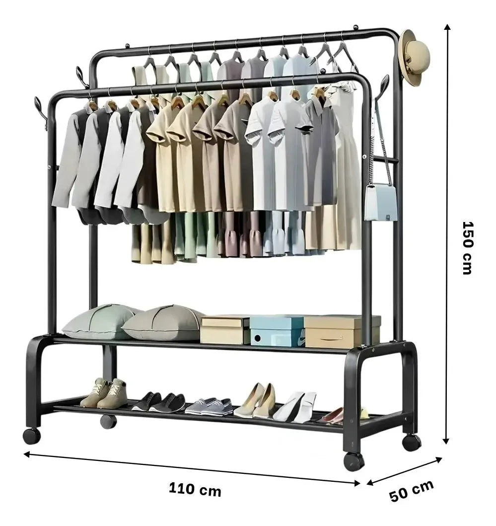 Estantes Metálicos con Ruedas para Organización de Ropa y Accesorios