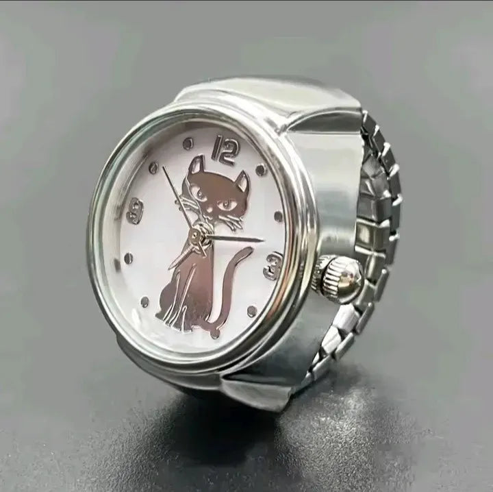 Anillo Reloj Ajustable con Diseño Gatito y Caja de Regalo